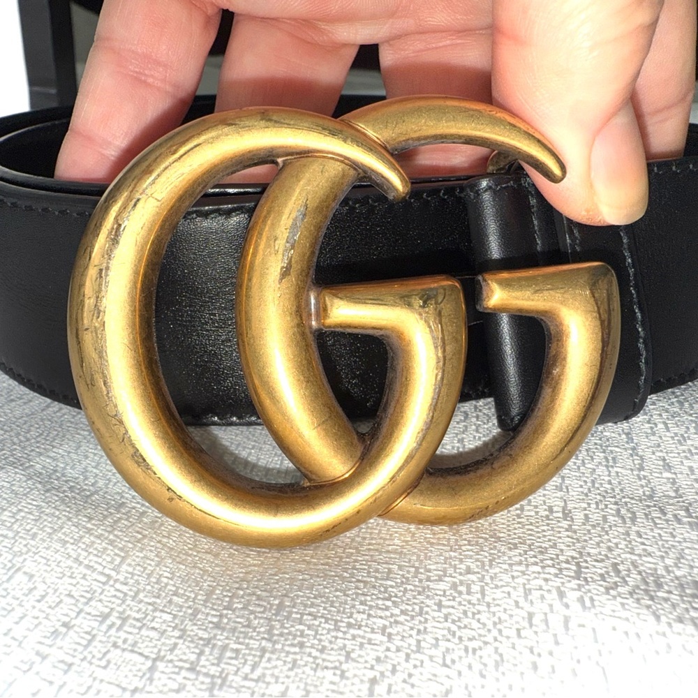 Gucci Black Belt with Gold GG Buckle
